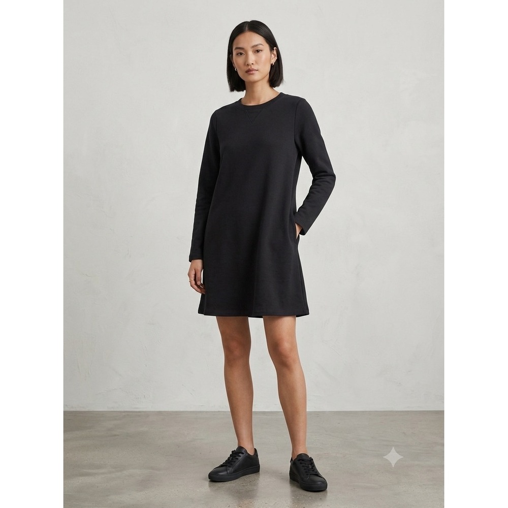 COS Womens Dark Navy Blue Fleece Long Sleeve Sweatshirt Mini Dress Pockets XS